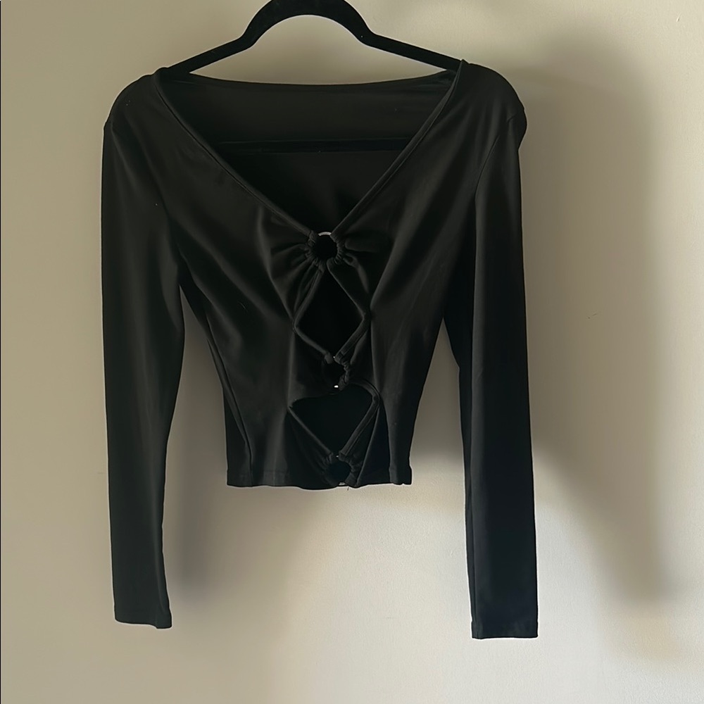 Black Long Sleeve Cutout Top